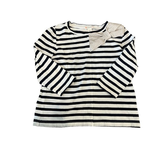 Crewcuts Other - Crewcuts Navy/White Striped Top with Gold Crinkle Bow - Size 6/7 Girls